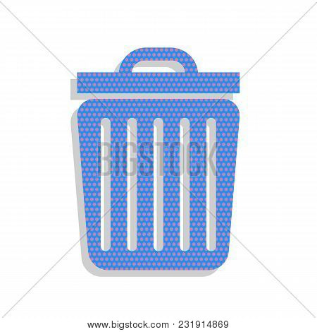 Trash Sign Illustration. Vector. Neon Blue Icon With Cyclamen Polka Dots Pattern With Light Gray Sha