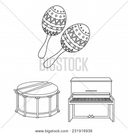 Musical Instrument Outline Icons In Set Collection For Design. String And Wind Instrument Vector Sym