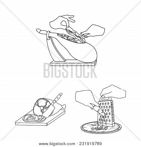 Cooking Food Outline Icons In Set Collection For Design. Kitchen, Equipment And Tools Vector Symbol 