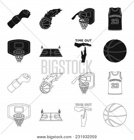 Basketball And Attributes Black, Outline Icons In Set Collection For Design.basketball Player And Eq