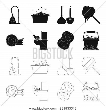 Cleaning And Maid Black, Outline Icons In Set Collection For Design. Equipment For Cleaning Vector S