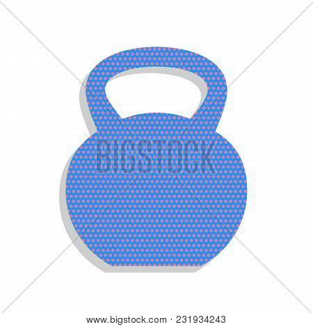 Fitness Dumbbell Sign. Vector. Neon Blue Icon With Cyclamen Polka Dots Pattern With Light Gray Shado