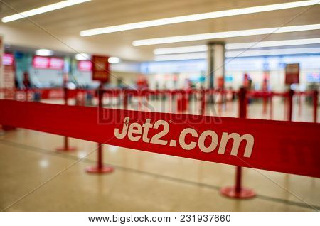 Birmingham, United Kingdom - March 02 2018 : Jet2 Check In Counter At The Airport In Birmingham, Uk