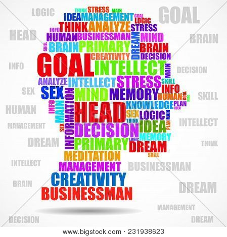 Abstract Colorful Silhouette Human Head Of Words