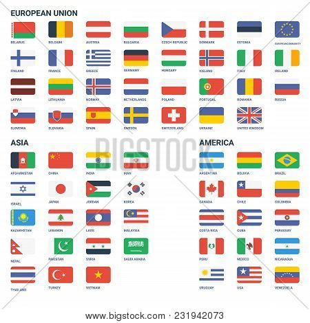 Flags Vector Of The World. European, Asia, America