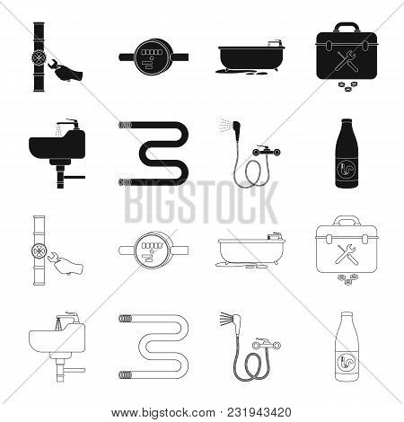 Washbasin, Heated Towel-dryer, Mixer, Showers And Other Equipment.plumbing Set Collection Icons In B