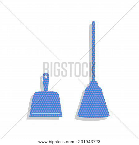 Dustpan Sign. Scoop For Cleaning Garbage Housework Dustpan Equipment. Vector. Neon Blue Icon With Cy