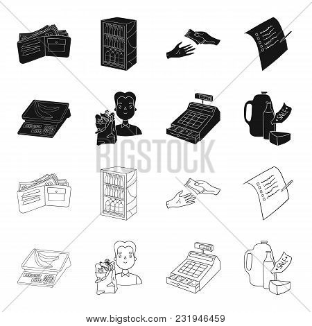 Package, Scales, Banana, Fruit .supermarket Set Collection Icons In Black, Outline Style Vector Symb
