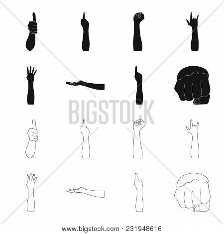 Sign Language Black, Outline Icons In Set Collection For Design.emotional Part Of Communication Vect