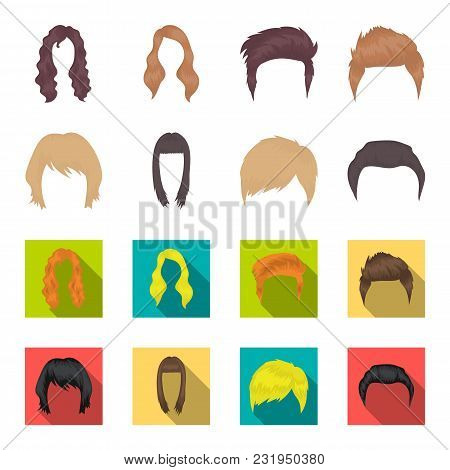 Mustache And Beard, Hairstyles Cartoon, Flat Icons In Set Collection For Design. Stylish Haircut Vec