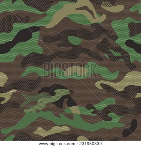 Camouflage Pattern Background Seamless Vector Illustration. Classic Clothing Style Masking Repeat Pr