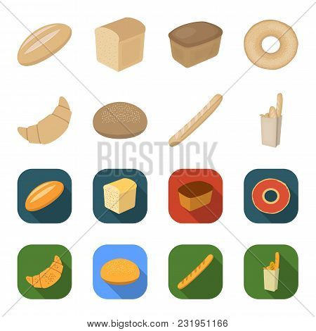 Rye Round Bread, A Croissant, A French Loaf, A Bag Of Bread.bread Set Collection Icons In Cartoon, F