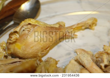 Homemade Stuffed Capon On Wooden Cutting Board