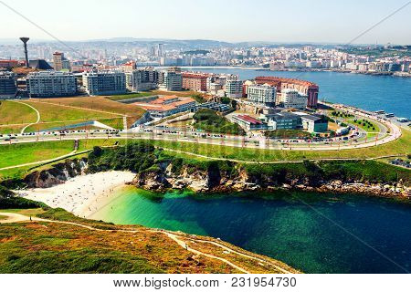 A Coruna, Spain. Aerial View Of A Coruna, Galicia, Spain Located On The Coast Of Atlantic Ocean. It 