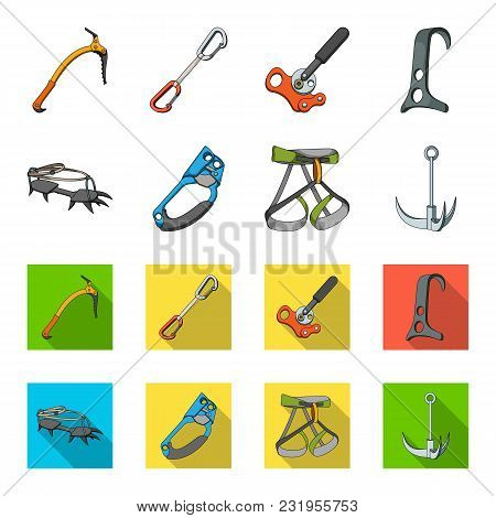 Hook, Mountaineer Harness, Insurance And Other Equipment.mountaineering Set Collection Icons In Cart