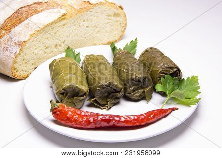 Grape Leaves Rolls. Sarmale, Dolma, Sarma, Golubtsy Or Golabki. Grape Leaves Stuffed With Meat, Rice