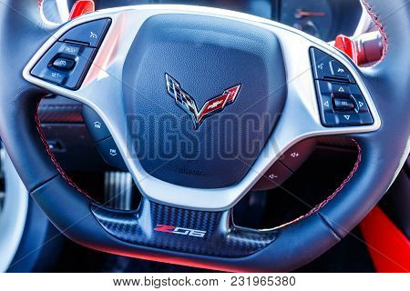 Noblesville - Circa March 2018: Chevrolet Corvette Z06 Emblem At A Chevy Dealership. Chevy Is A Divi