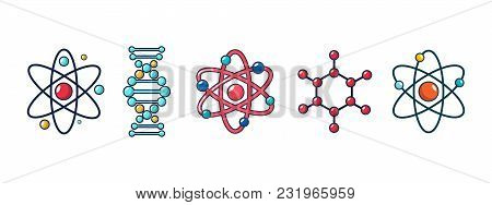 Molecule And Atom Icon Set. Cartoon Set Of Molecule And Atom Vector Icons For Web Design Isolated On