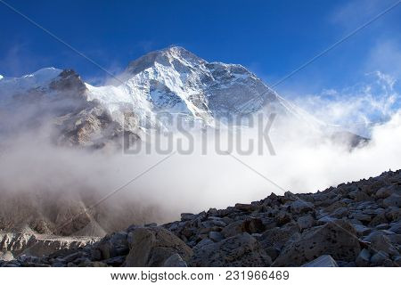 Mount Makalu With Clouds, Nepal Himalayas Mountains, Barun Valley
