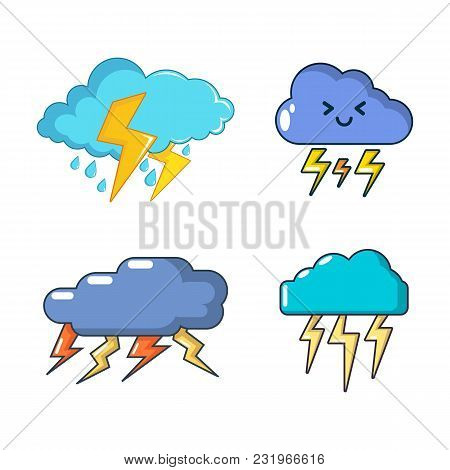 Storm Cloud Icon Set. Cartoon Set Of Storm Cloud Vector Icons For Web Design Isolated On White Backg