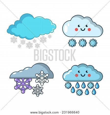 Snow Cloud Icon Set. Cartoon Set Of Snow Cloud Vector Icons For Web Design Isolated On White Backgro