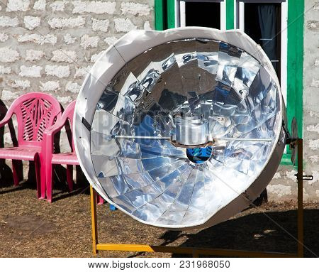 View Of Sunny Solar Cooker, Everest Area, Nepal, Ecology Cooking