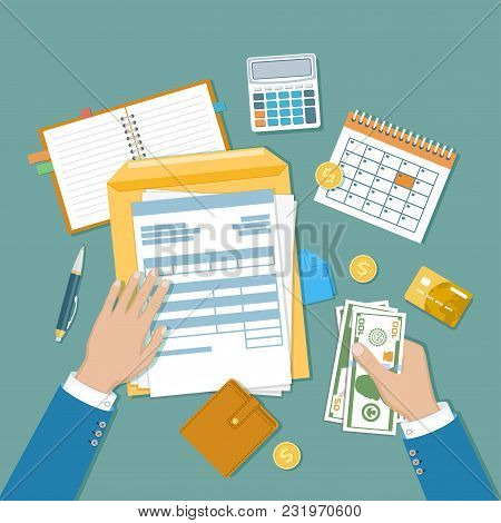 Tax Payment Concept. State Government Taxation, Calculation Of Tax Return. Unfilled Blank Tax Form, 