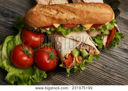 Burrito With Grilled Chicken And Vegetables, Shawarma Sandwich, Doner Kebab, Chicken Shawarma, Subwa