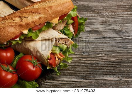 Burrito With Grilled Chicken And Vegetables, Shawarma Sandwich, Doner Kebab, Chicken Shawarma, Subwa