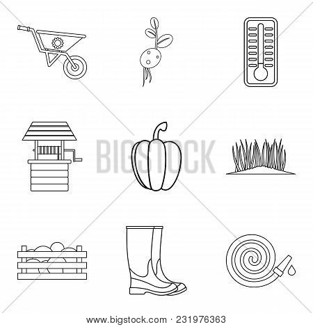 Veggie Icons Set. Outline Set Of 9 Veggie Vector Icons For Web Isolated On White Background