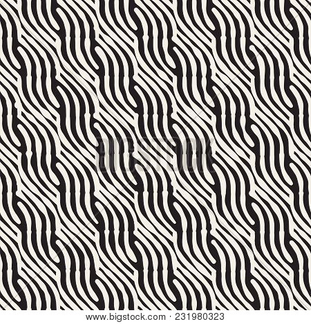 Hand Drawn Striped Seamless Pattern With Brushstrokes Tiling. Abstract Freehand Stilish Texture For 