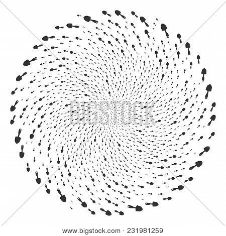 Scoop Shovel Centrifugal Sphere. Element Cycle Combined From Scatter Scoop Shovel Symbols. Vector Il