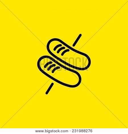 Line Icon Of Sausages On Stick. Roasting, Picnic, Grilling. Food Concept. Can Be Used For Topics Lik