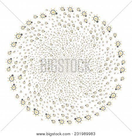 Light Bulb Cycle Bang. Object Twirl Created From Scattered Light Bulb Symbols. Vector Illustration S