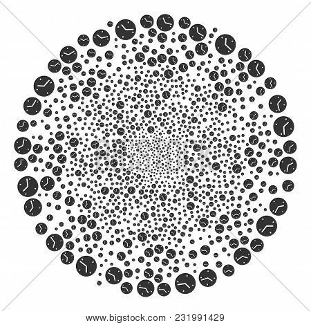 Clock Spiral Source. Element Cyclone Designed From Scatter Clock Symbols. Vector Illustration Style 