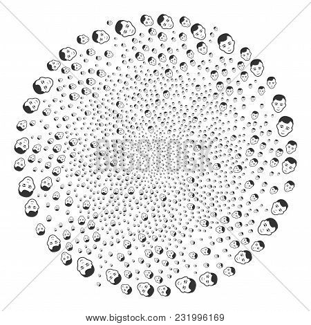 Man Head Cycle Round Cluster. Element Cyclone Organized From Scatter Man Head Items. Vector Illustra