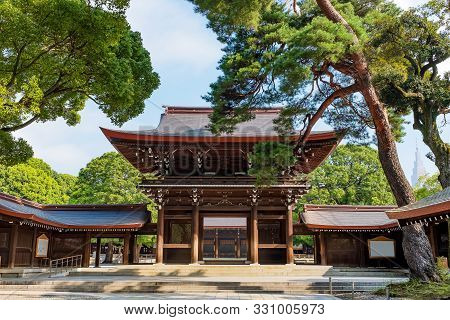 Scenic View At The Gateway In Meji Jingu Or Meji Shrine Area In Tokyo, Japan.