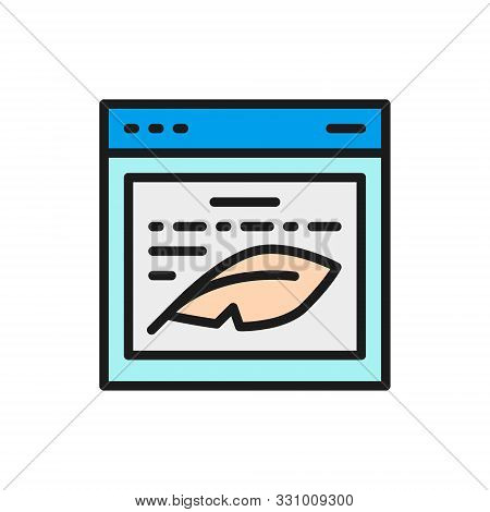 Writers Website, Prose, Text On Display Flat Color Icon.