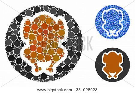 Chicken Dish Mosaic Of Filled Circles In Various Sizes And Color Hues, Based On Chicken Dish Icon. V