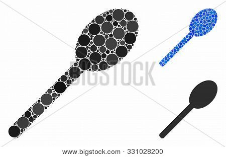 Spoon Composition Of Small Circles In Different Sizes And Color Tinges, Based On Spoon Icon. Vector 