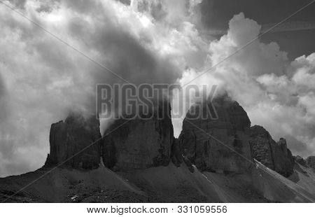 Storm rages on Tre cime di Lavaredo