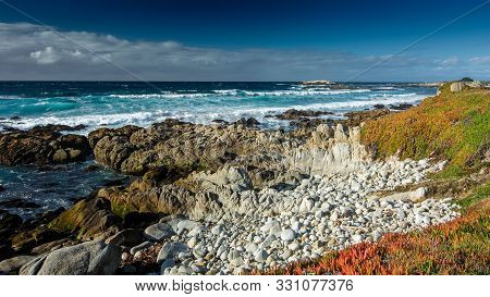 View Of The Ocean Near Pebble Beach, Pebble Beach, Monterey Peninsula, California, Usa, Featuring Ro