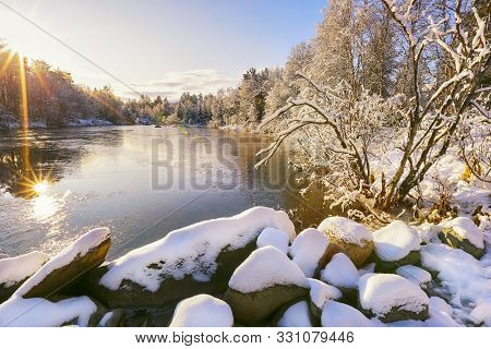 First Snowfall At The River Inna Located In The Innerdalen ( Innset)