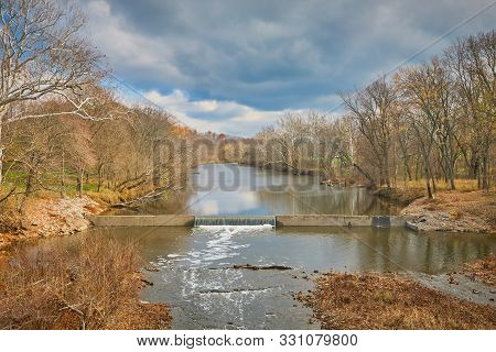 Low Head Dam With Dark Winter Clouds, Harrison Co. Ky.