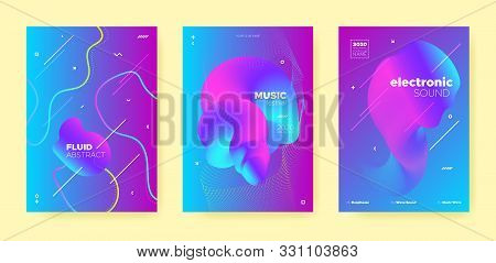 Purple House Music Poster. Abstract Gradient Shape. Night Club Flyer. Dj Invitation. Neon Techno Mus