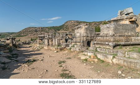 Denizli, Turkey - October 2019: The Ruins Of The Ancient City Of Hierapolis In Pamukkale, Denizli, T