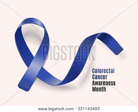 Realistic Blue Satin Ribbon For Colorectal Cancer Awareness Month Banner