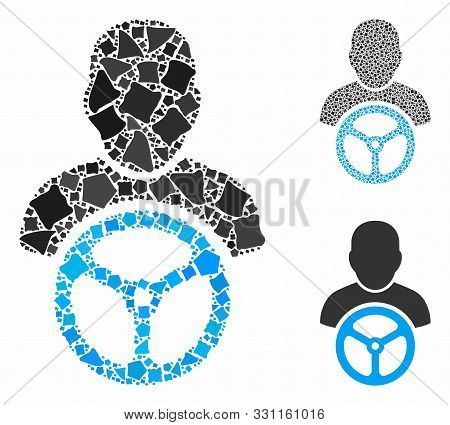 Driver Mosaic Of Rough Pieces In Various Sizes And Shades, Based On Driver Icon. Vector Trembly Part