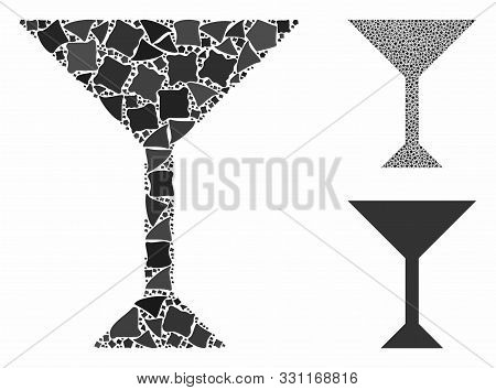 Wine Glass Mosaic Of Raggy Elements In Different Sizes And Color Tones, Based On Wine Glass Icon. Ve