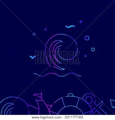 Big Sea Wave, Rogue Wave Vector Gradient Line Icon, Illustration, Symbol Or Pictogram, Sign. Dark Bl